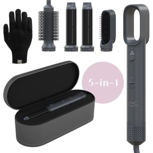 Samlux® 5-in-1 Fohnborstel Set – Krulborstel, Stijltang, Krultang & Haardroger – 1000W Ionische Technologie – 3 Warmtestanden – 38mm Borstelkop – Lichtgewicht – Met Opbergcase & Hittehandschoen – Haarstyling Cadeau