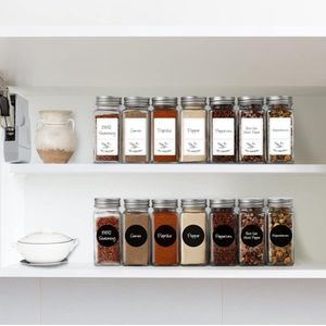Kruidenpotjes, set van 28 stuks, rechthoekig, 120 ml, 10,7 cm x 4,5 cm, kruidenpotjes met 56 strooi-inzetstukken, 92 kruidenetiketten, krijtstift, siliconen trechter en reinigingsborstel,