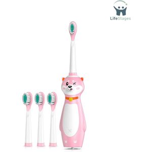 LifeStages - Elektrische Tandenborstel Kind - Oplaadbare Elektrische Tandenborstel Voor Kinderen - Sonische Siliconen Tandenborstel Met Timer Voor Kinderen - Jongens, Meisjes Vanaf 3 Jaar - 4 Zachte Borstelkoppen