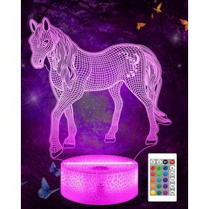 3D Paardenillusie Nachtlamp - Met Afstandsbediening en Verstelbare Verlichting - Perfect als Geschenk voor Paardenliefhebbers - Sfeervolle Decoratie voor Thuis of Kantoor