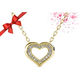 Shoplace Hart ketting dames rond met Zirkonia kristallen - Gold plated - Schakelketting - Halsketting - Cadeau voor vrouw - 45cm - Goudkleurig - Moederdag cadeautje