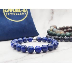 Mei's | Handmade Earth Stones | Polsmaat 17,5 cm / Lapis Lazuli / armband dames mannen / handgemaakte sieraad | Edelsteen / 316L Roestvrij Staal / Stainless Steel | Blauw