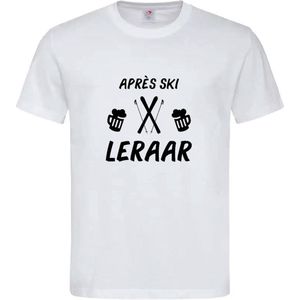 T-shirt Unisex Volwassenen Grappig Tekst "Après ski leraar" Op Voorkant | korte mouw | Wit/zwart | maat XXL