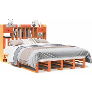 vidaXL - Bed - met - boekenkast - zonder - matras - grenenhout - wasbruin - 150x200 - cm