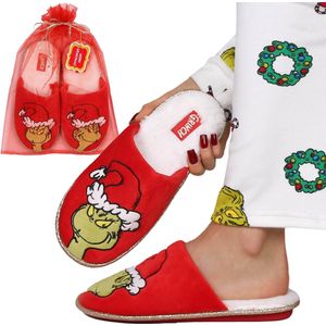 Grinch ANTISLIP damesslippers, WARME, ZACHTE, FEESTELIJKE huisslippers + decoratief zakje ALS CADEAU