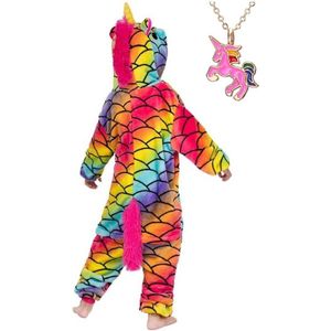 Onesie Zeemeermin Unicorn huispak jumpsuit kostuum kinderen - 128-134 (6-7 jaar) + ketting verkleedkleding jurk