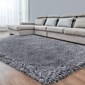 Hoogpolig tapijt, woonkamer, super zacht, shaggy tapijt, wollig, Soft Area tapijt, tapijten voor woonkamer, eetkamer, kinderkamer (grijs, 80 x 160 cm)