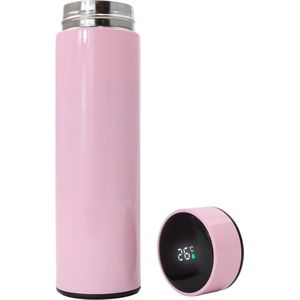 Smart Thermoskan Glossy Pink - Met thee kruiden houder - Roze luxe thermos kan - RVS - Met ingebouwde temperatuurmeter - Luxe thermos container roze - Voor koffie, thee en andere warme dranken