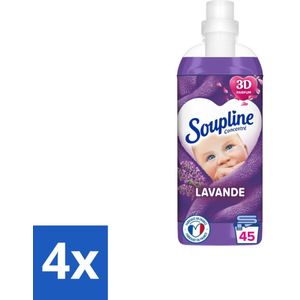 4 x Soupline - Wasverzachter - Lavendel - 45 Wasbeurten - 1L - Wasverzachter - Wasverzachter Lentebloesem - Zachtheid - Frisheid - Geur