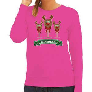 Bellatio Decorations Foute Kersttrui/sweater dames - winedeer - roze - wijn - rendier - Rudolf S
