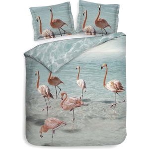 Premium Biologisch Katoen/Satijn Tweepersoons Dekbedovertrek Flamingo's | 200x200/220 | Luxe En Comfortabel | Hoogwaardige Kwaliteit
