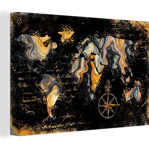 Wanddecoratie Wereldkaart - Marmer - Goud - Canvas - 150x100 cm