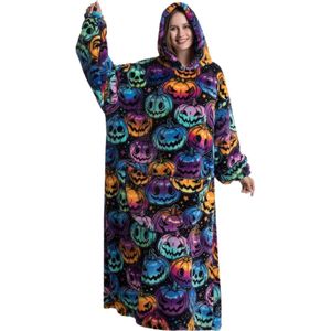 Nivard Hoodie Deken Met Mouwen - Onesie - Fleece Blanket - Dames - Heren - Kinderen - Plaid - Knuffeldeken - Extra Zacht - Pompoen