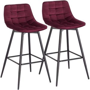 Bolt Edge Barkruk - Industrial - Rood - Velvet - Met rugleuning - Set van 2