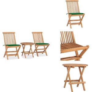 vidaXL Eethoek Voor Buiten - Eethoeken Voor Buiten - Eettafelset Voor Buiten - Eettafelsets Voor Buiten - 3-delige Tuinset inklapbaar met kussen massief teakhout