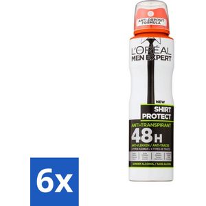 L'Oréal Men Expert Shirt Protect - Deodorant - 150 ml - Deodorant Spray - Voordeelverpakking - 6 stuks