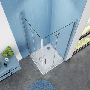 Serie Poppy - Douchecabine Rechthoek - 100x80 - Dubbele Vouwdeur - Chroom - 6mm Helder Veiligheidsglas - Antikalk
