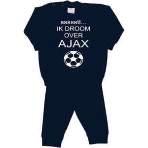 La Petite Couronne Pyjama 2-Delig ""ssssstt IK DROOM OVER AJAX"" Unisex Katoen Zwart/wit Maat 92/98