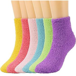 6 paar Sokken - Warme Wintersokken Dames - Sokken Dames - Huissokken - Warme Sokken Dames - Warme Fuzzy Fleece Sokken - Warm houden - Pluche en comfortabel - Koraalfleece - Veelkleurig - Effen kleur - One Size