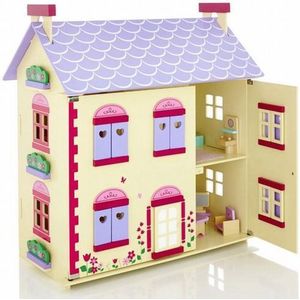 Playwood - Poppenhuis cottage inclusief meubels; Openklapbare voorkant