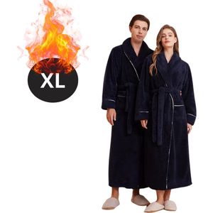 Livano Badjas Heren - Fleece - Katoen - Badstof - Sauna - Hamam - Wafel - Bathrobe - Duster - Ochtendjas - Spa - Kimono - Blauw XL