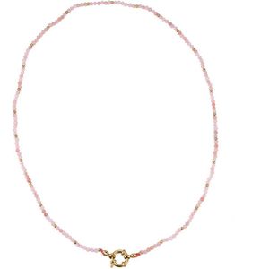 Dottilove Roze Opaal Halfedelsteen Edelsteen Roestvrij Staalketting  - Minimalistisch - Sieraden