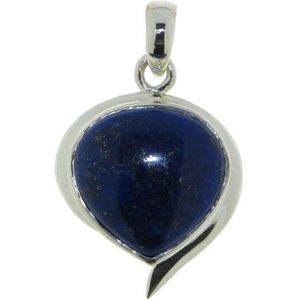 SilverGems Zilveren hanger met cabouchon geslepen hart vormige Lapis Lazuli edelsteen