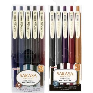 Zebra Vintage Sarasa Clip Gelpennen - 0.5mm - 2 x 5 Color Sets + 10 Refills Vintage Kleuren