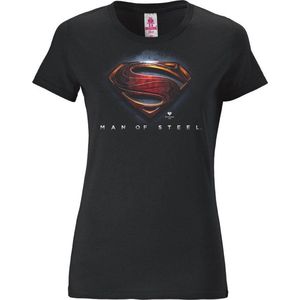 Logoshirt Vrouwen T-shirt Superman - Man Of Steel - Logo - Shirt met ronde hals van Logoshirt - zwart