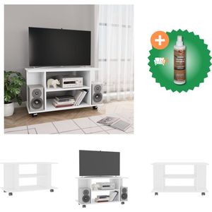 vidaXL Tv-meubel met wieltjes 80x40x40 cm spaanplaat wit - Kast - Inclusief Houtreiniger en verfrisser