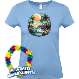 Dames t-shirt Hawaiian Beach | Toppers in Concert 2024 | Club Tropicana | Hawaii Shirt | Ibiza Kleding | Lichtblauw Dames | maat XL