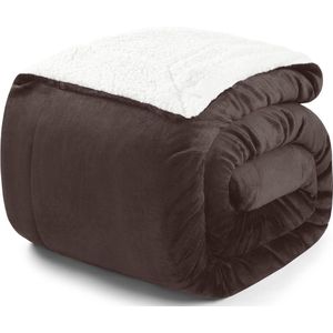 Luxe Pluizige Sherpa deken - hoogwaardige deken, fleece deken, superzachte fleecedeken als bankhoes, sprei of woonkamerdeken, 220 x 240 cm, Donkerbruin