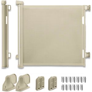 SIMANTI Oprolbaar traphekje beige 150cm - Veiligheidshekje voor Baby - Kinderhekje - Hondenhek - Instelbare Traprekje - voor baby's en honden - Luxe en stevige Mesh