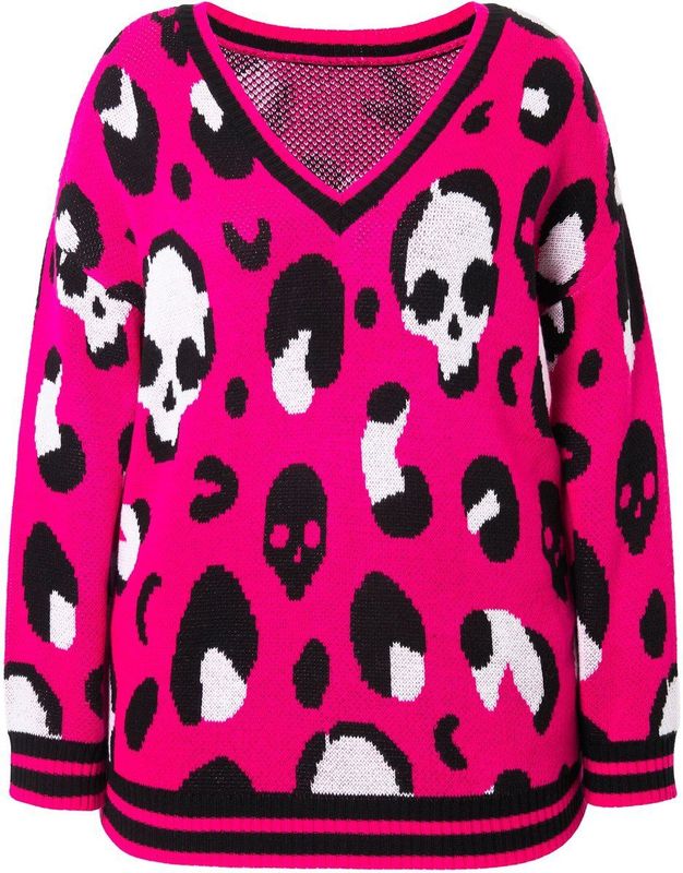 Angel of Style Angel of Style - Dames - Trui Boxy Fit doodshoofdmotief - Hibiscusrood - Maat 42+