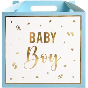 3x Cadeaudoos BABY BOY - Luxe opvouw geschenkdoos - Baby Boy cadeaudoosje - Gondeldoos - Blauw - 12x12cm - Babyshower/Gender reveal - Verpakkingen - Giftbox.