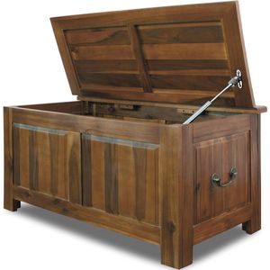 Grote Houten Opbergkist met Deksel - Antieke Koffietafel en Kistbank 85x44x48 cm