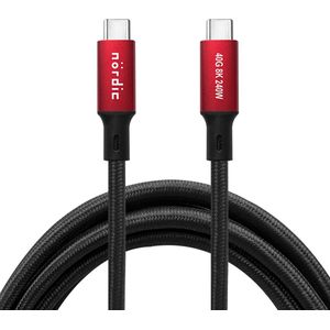 NÖRDIC USB C naar USB C - USB-C Kabels - USB4 PD3.1 240W 8K 60Hz - 40Gbps - Geschikt voor Laptop, Smartphone, Tablet - 1,5m - Rood