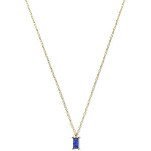 New Bling 9NB-0939 Zilveren Ketting met Hanger - Dames - Zirkonia - Rechthoek - 6 x 3 mm - Blauw - Ankerschakel - 1,2 mm - 40 + 5 cm - Zilver - Gold Plated(Verguld/Goud op Zilver)