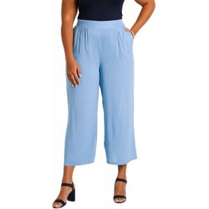 Broek met wijde pijpen en elastische tailleband in bloemen- of effen dessin