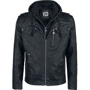 R.E.D. Rock-Engineered Design Zwarte imitatieleren jas met sweatinzet - Heren - S