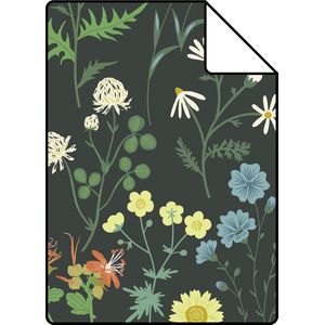 Proefstaal ESTAhome behang veldbloemen multicolor op zwart - 26,5 x 21 cm - 139392-S