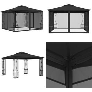 vidaXL Prieel met netten 300x300x265 cm antracietkleurig - Tuinpaviljoen - Tuinpaviljoenen - Overkapping - Overkappingen