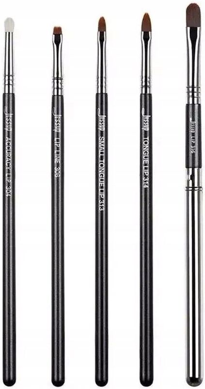 Jessup - Lippenset - Professionele Lip-Make-upborstels - Zwart en Zilver - 5 Stuks