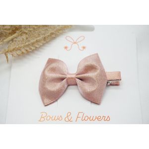 Haarstrikken Satijn Metallic Mini - Rose roze - Haarclip - Glitter - Baby shower - Bows and Flowers