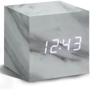 Gingko Cube click clock Alarmklok - Marmer/LED Wit