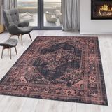 Fiesta Wasbaar Vloerkleed - Laagpolig - Oosters Design - Rood - Woonkamer Tapijt - Canvas Rug- 80x150 CM