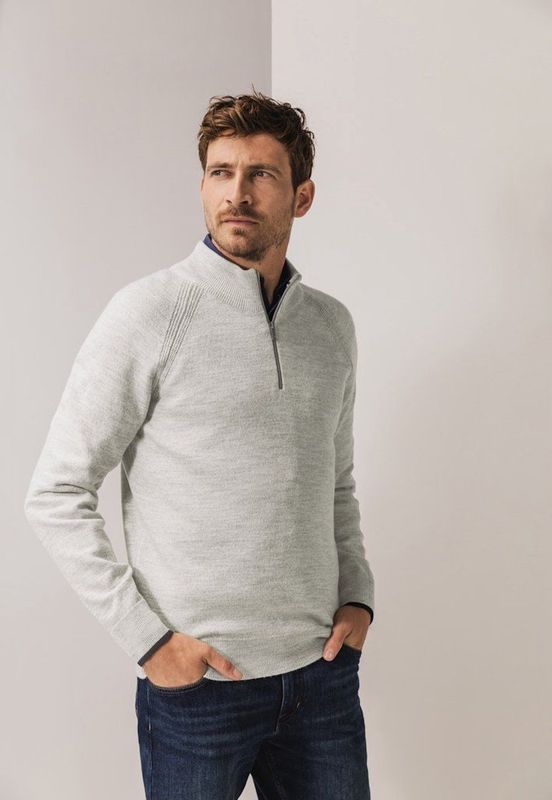 State of Art - Pullover Sportzip - Beige - Mélange - Halslijn: Opstaande Kraag met Rits