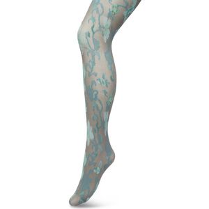 Bonnie Doon Bloemen Panty 60 Denier Grijs Dames maat S/M - Bloemenprint - Gebloemd - Print - Gladde Naden - Maximaal Draagcomfort - Floral Ornament Tights - Chique Panty - Feestelijk - Grijs/Blauw - Grey - BP221905.235