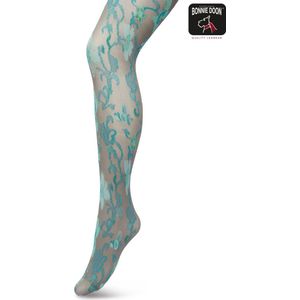 Bonnie Doon Bloemen Panty 60 Denier Grijs Dames maat S/M - Bloemenprint - Gebloemd - Print - Gladde Naden - Maximaal Draagcomfort - Floral Ornament Tights - Chique Panty - Feestelijk - Grijs/Blauw - Grey - BP221905.235