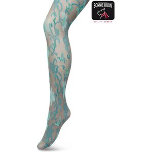 Bonnie Doon Bloemen Panty 60 Denier Grijs Dames maat S/M - Bloemenprint - Gebloemd - Print - Gladde Naden - Maximaal Draagcomfort - Floral Ornament Tights - Chique Panty - Feestelijk - Grijs/Blauw - Grey - BP221905.2